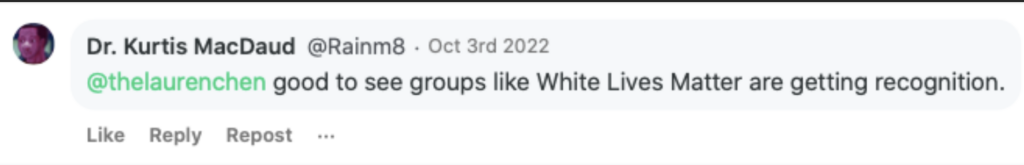 Trenin Bayless supporting the neo-nazi group White Lives Matter